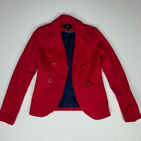 H&M Jackets & Coats Hm Double Breasted Long Sleeve Red Blazer Sz 4